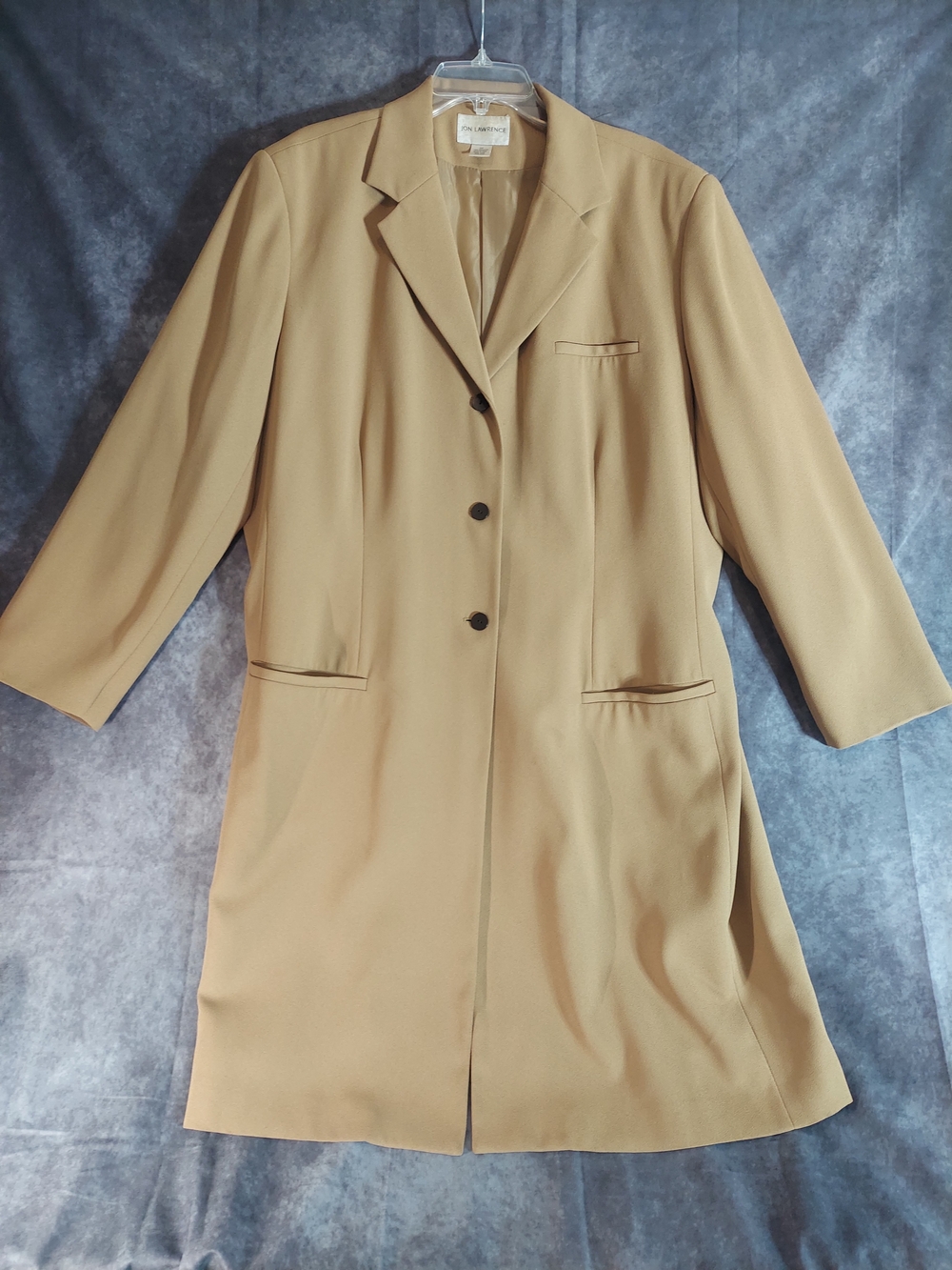 Vintage Jon Lawrence Camel Tan Duster Classic Tailored Women's Coat Crepe 22W